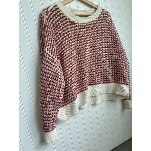 Old Navy Sweater Women's XL Red/White Open Stitch Knitted Nautical - Picture 3 of 5